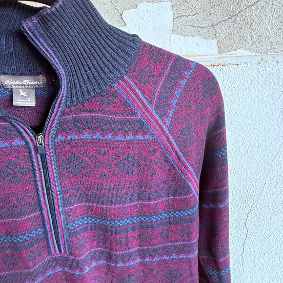 Eddie Bauer Nordic Zip Sweater Small Grandpacore Purple Blue Half Zip Warm - Picture 7 of 7